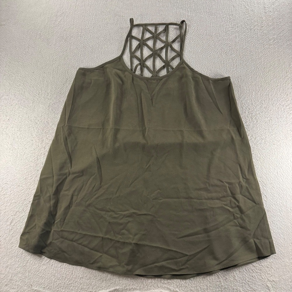Moa Moa Tank Top Women XL Olive Green Exc Lattice Cage Neck Boho ITA573-CRN